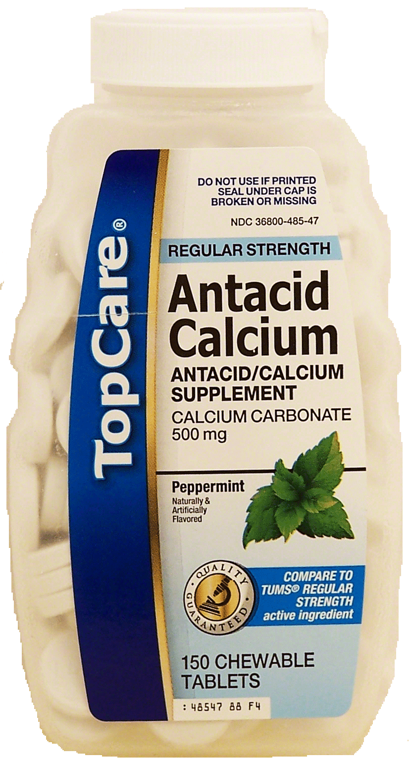 Top Care  antacid calcium supplement, regular strength, peppermint, chewable tablets Full-Size Picture